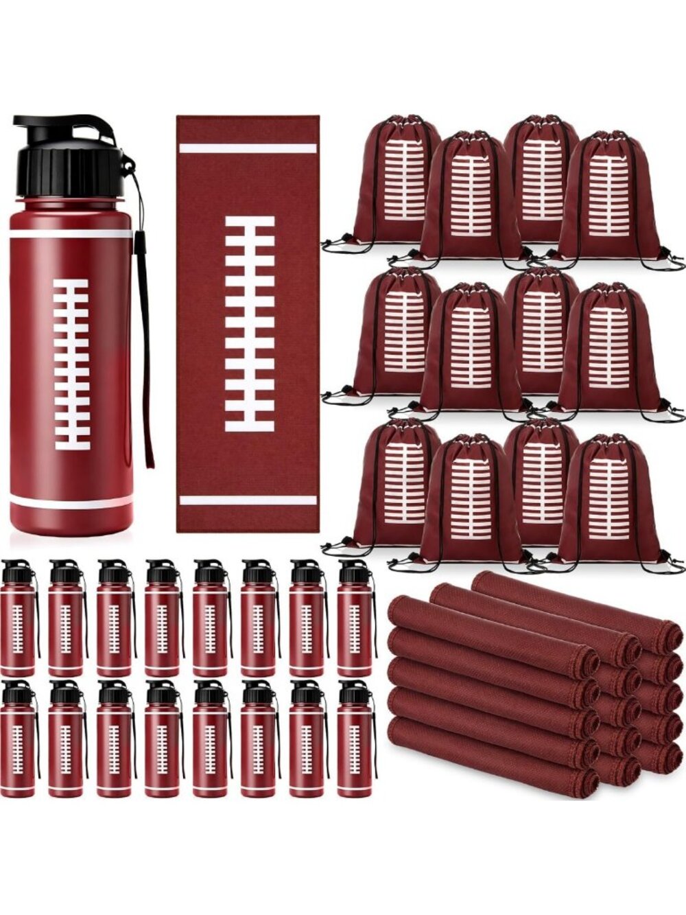 48 Pcs Football Party Favors | Bulk Water Bottles & Cooling Towels Set
